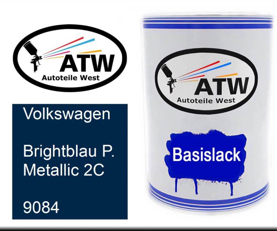 Volkswagen, Brightblau P. Metallic 2C, 9084: 500ml Lackdose, von ATW Autoteile West.